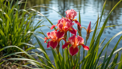 "Blooming Iris by the Water"