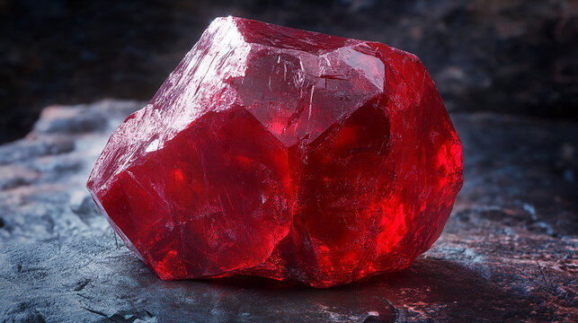 Raw ruby stone with rich red hue and rough texture