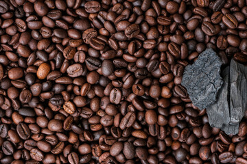 Coffee beans and charcoal, natural production concept