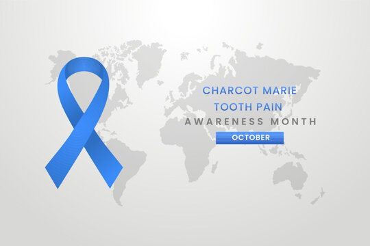 Charcot Marie Tooth awareness with month, Light grey background design with Blue silk ribbon. - Powered by Adobe