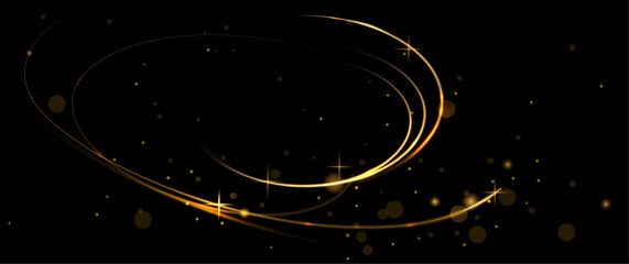 Abstract bright gold luxury background. Vector illustration element with gold wave line, glow neon light effect on dark, black color background. Graphic design for poster, technology banner template