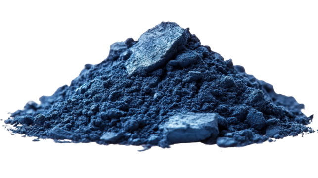 Vibrant Pile of Blue Powder: An artful composition reveals a mountain of vivid blue powder, hinting at texture and versatile usage in art and industry.