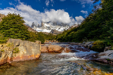Fitz Roy mountain trekking in Patagonia. El Chalten trek in Argentina Andes mountains. Famous...