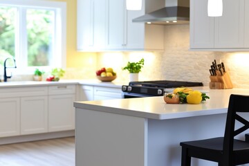 Bright and Modern Modular Kitchen with Fresh Ingredients on Counter