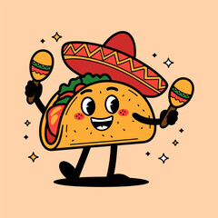 Cute Taco Character with Sombrero and Maracas Illustration