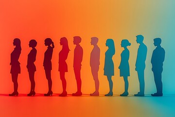 Colorful Paper People in Line Waiting for Success