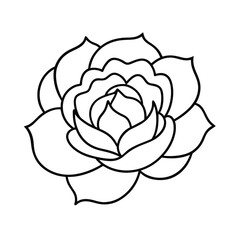 Simple Line Art Drawing of a Blooming Rose Flower