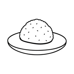 Simple Line Drawing of a Rice Ball on a Plate