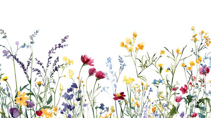 A colorful field of flowers with a white background