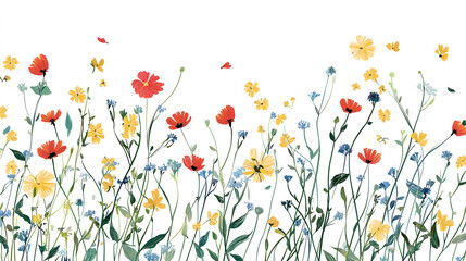 A field of flowers with a white background