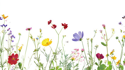 A field of flowers with a white background