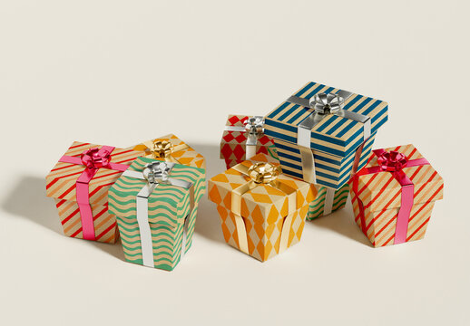 Gift Boxes with Ribbons Mockup