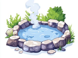 Relaxing hot spring retreat nature scene animated image peaceful environment serene viewpoint