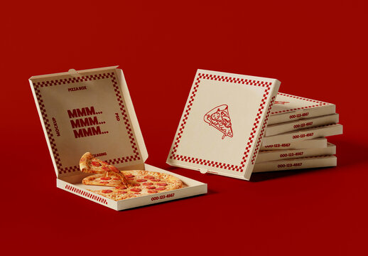 Pizza Box Mockup with Open Slice Scene