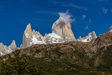 Fitz Roy mountain trekking in Patagonia. El Chalten trek in Argentina Andes mountains. Famous...