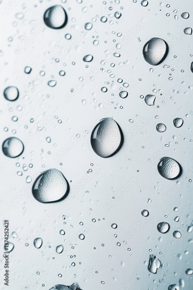 Poster serene close up of glistening water droplets on a smooth surface creating a refreshing and clean aes