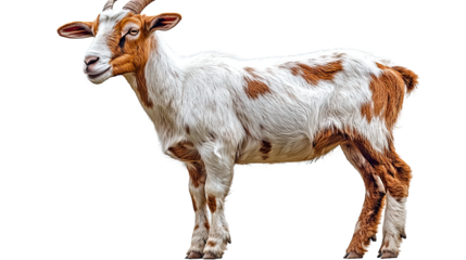 Goat in the spotlight: A photorealistic image of a goat, displaying its distinctive markings and features in a dynamic pose, against the bright background.