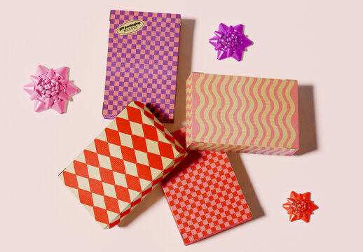 Top View of Gift Packaging Boxes Mockup