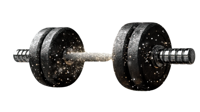Strength in Motion: A photorealistic close-up of a dumbbell, embodying the essence of exercise and fitness, designed to symbolize power, dedication, and physical well-being. 