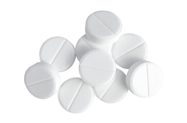 White round tablets, isolated on transparent background.