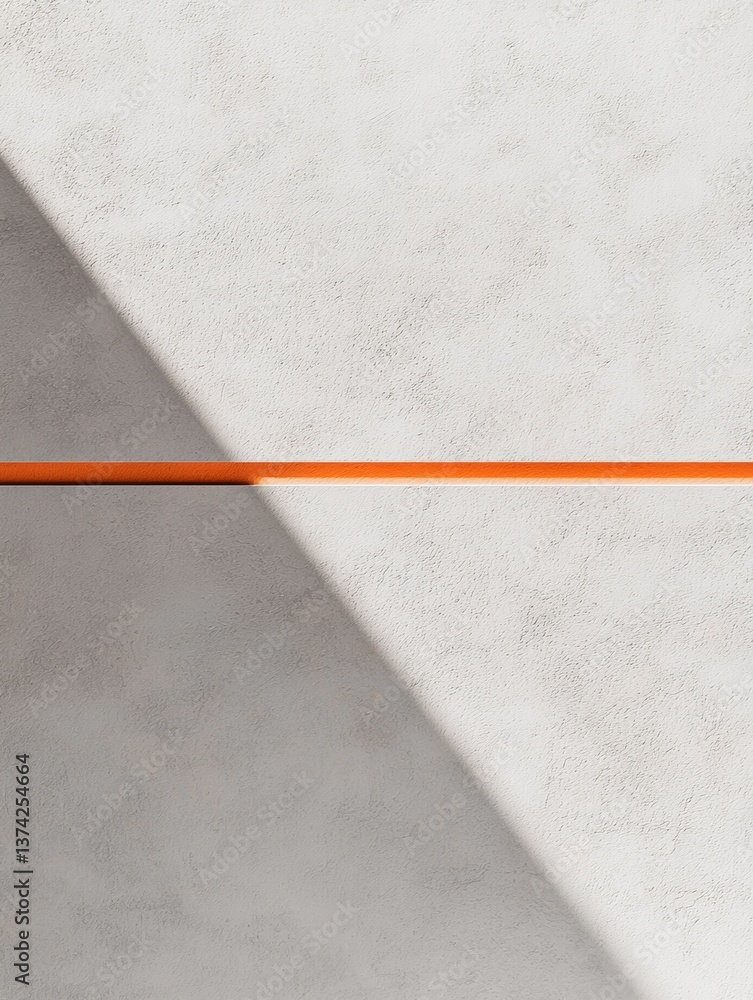 Poster close-up of a white wall with a diagonal orange line running horizontally across it. the line appear