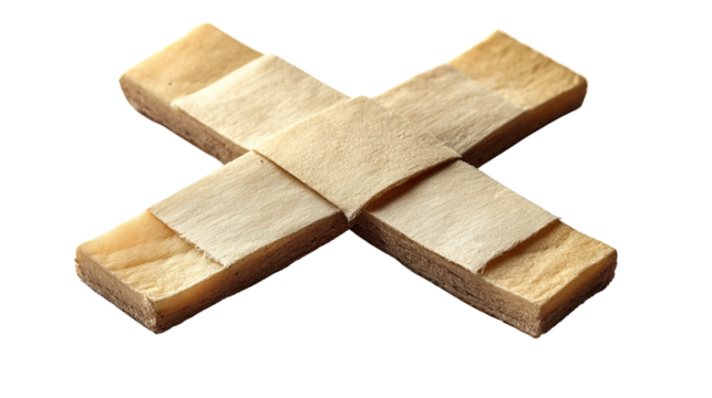 Mysterious Wooden X-marks: A striking close-up of two wooden bars intersecting each other with the minimalist touch, symbolizing hidden messages or the start of a journey. 