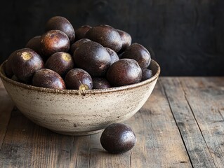 Obraz premium Bowl of Avocados on Rustic Wood Table Dark Food Still Life