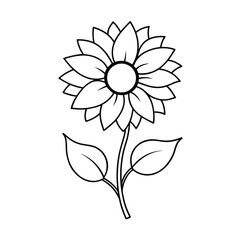 Simple Line Drawing of a Sunflower with Leaves and Stem