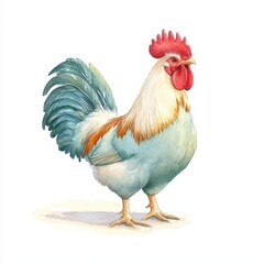 Fototapeta premium Vibrant rooster displaying plumage in farmyard setting animal illustration rural environment artistic perspective