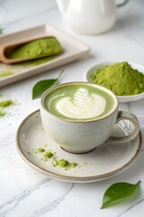 matcha latte on white cup