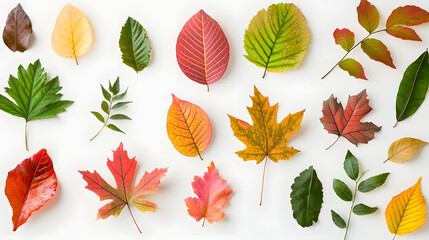 A collection of leaves with different colors and shapes