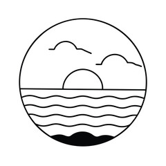 Minimalist Ocean Sunset Line Art Circle Beach Design Graphic