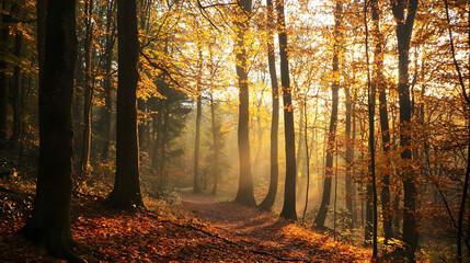 Fototapeta premium A forest with trees in the foreground and background