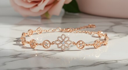 Elegant Rose Gold Bracelet with Diamond Flower Detail