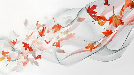 A painting of autumn leaves with a white background