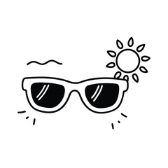 Sunglasses, Summer, Sun, Beach, Vacation, Doodle, Happy, Style, Outline, Design