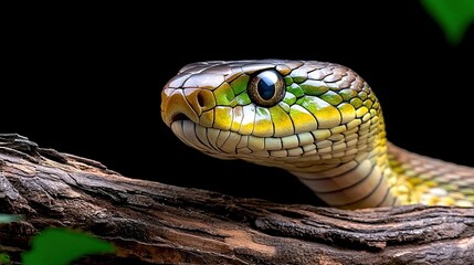 Fototapeta premium Magnificent Green Snake Close-Up: A Stunning Portrait of Nature's Beauty