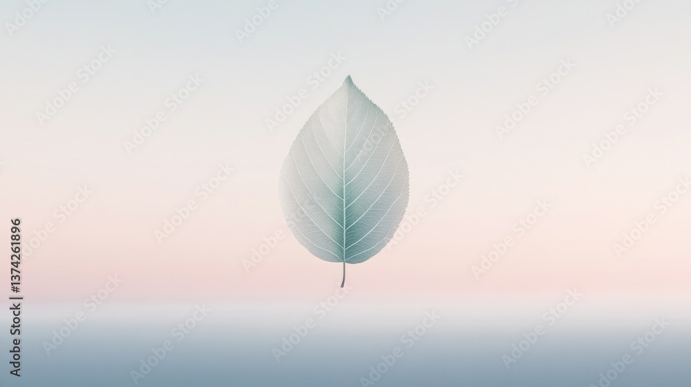 Poster single 3d-rendered leaf floats in mid-air against gradient background capturing essence of nature si