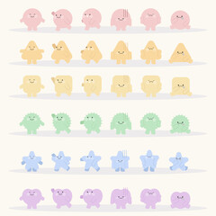 표정과 팔다리가 있는 다양한 모양