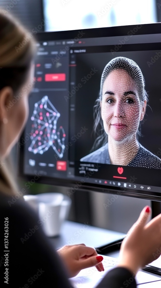 Poster allergist reviews advanced test results with patient on a digital interface in a modern office