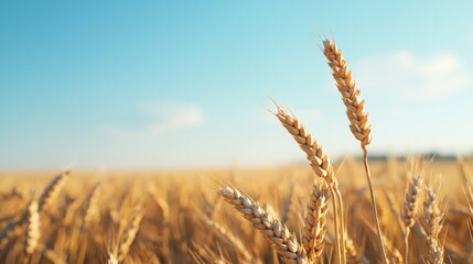 Fototapeta premium Farmers harvesting wheat in golden fields agriculture rural landscape serene skies close-up perspective