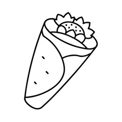 Delicious Wrap, Tasty Burrito, Mexican Food, Outline Drawing, Simple Design