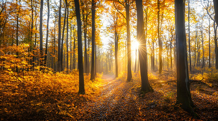 Fototapeta premium A forest with trees in the foreground and background