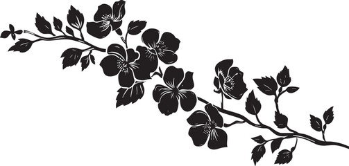 Elegant floral silhouette vector with branch and leaves for decorative design.