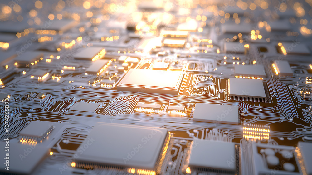 Poster contemporary digital circuit board design tech lab abstract visuals futuristic environment close-up 