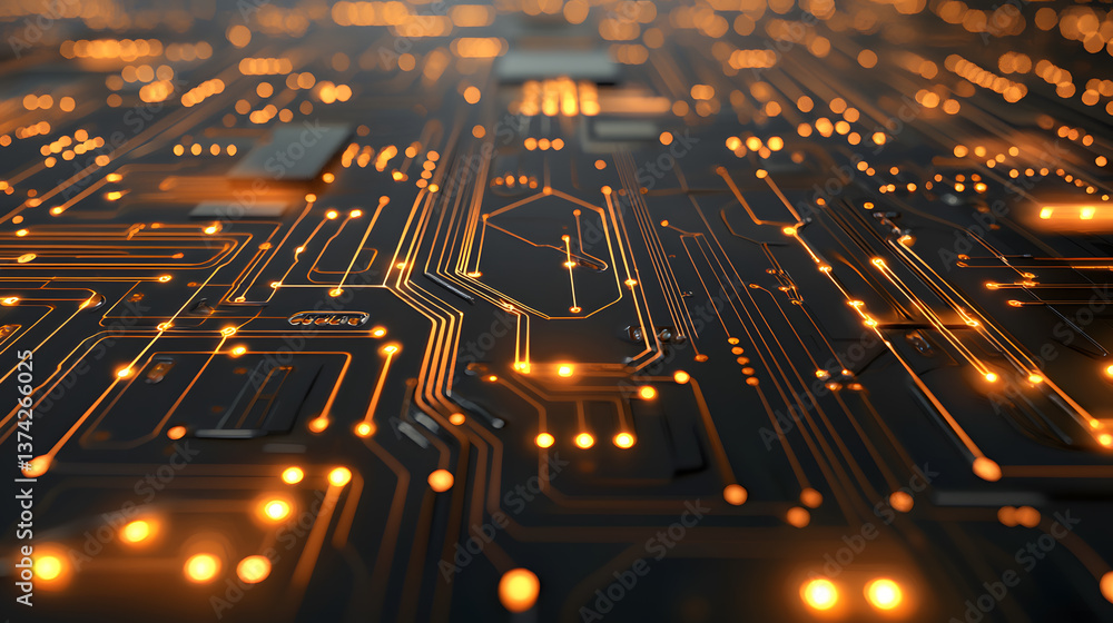Poster dynamic digital circuit board design technology hub abstract art high-tech environment close-up view