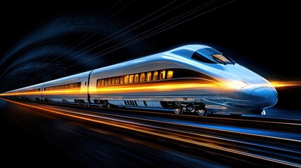 High-Speed Train in Motion: A Futuristic Rail Journey Through a Tunnel