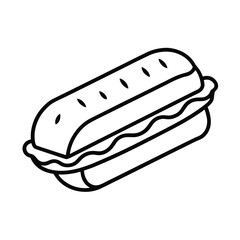 Simple Line Drawing of a Hot Dog in a Bun