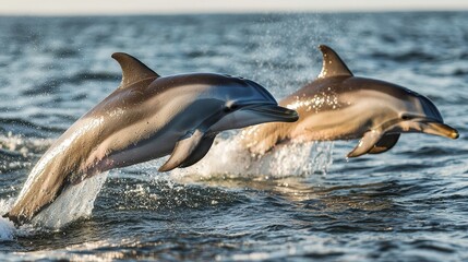 Obraz premium Bottlenose Dolphins Jumping Ocean