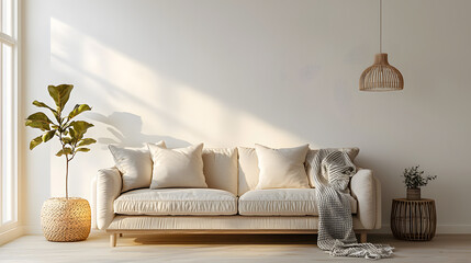Cozy scandinavian living room design bright space interior photography calm environment natural light minimalist concept